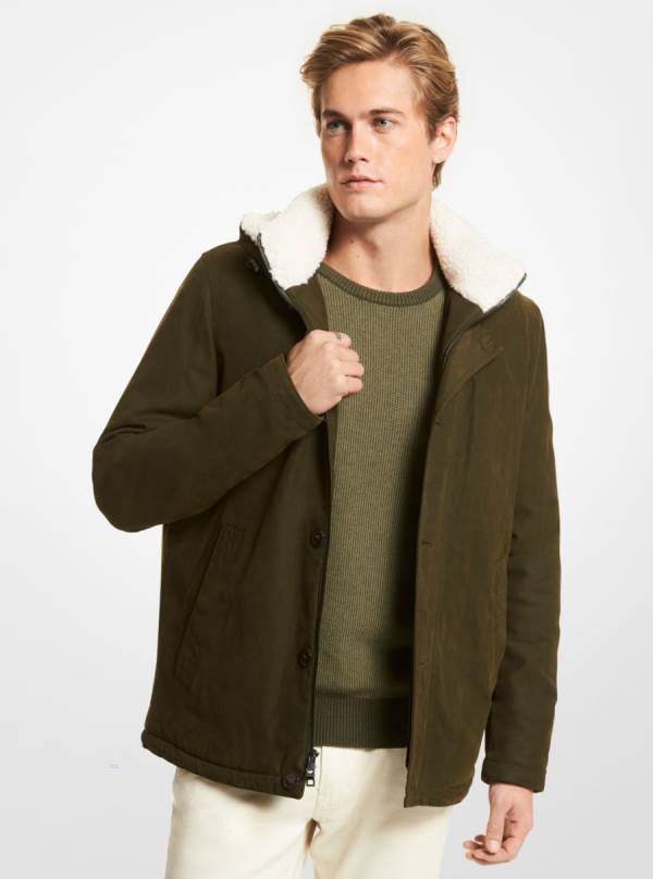 Panske Bundy Michael Kors Faux Sherpa-Trim Cotton Blend Parka Tmavo Zelene - Oblecenie Michael Kors Slevy | DMXRJ-0948